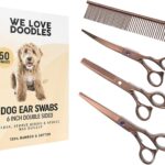 We Love Doodles Long Cotton Dog Ear Swabs and Grooming Scissors Kit Bundle - Qtips for Dogs and Dog Grooming Scissors Kit - Clean Wood Buds for Pet Ears - Grooming Scissors for Goldendoodles