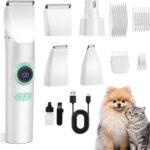 TBTeek Dog Clippers with LED Light, Cordless Dog Grooming Kit 5 in 1, Rechargeable Quiet Pet Clippers Paw Trimmer Nail Grinder for Body Face Ears Paw Nail