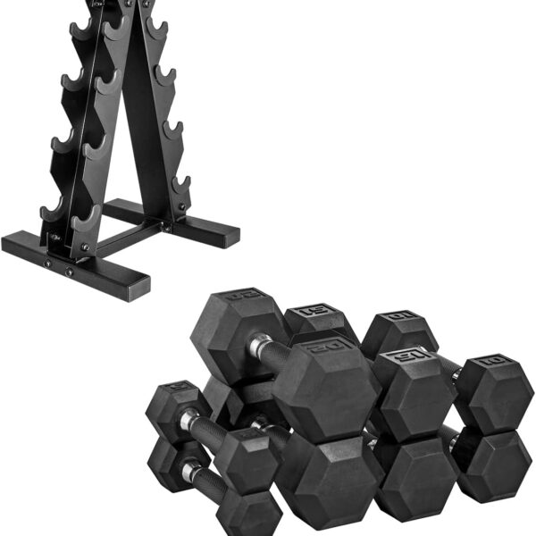 CAP 100 LB Coated Hex Dumbbell Weight Set with Comfort Grip and with Vertical Rack
