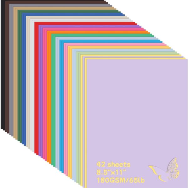Phinus 42 Sheets Colored Cardstock Paper, 8.5 x 11 Inches, 21 Assorted Colors, 180gsm, For Print DIY Kids Scrapbook School Office Party Decors