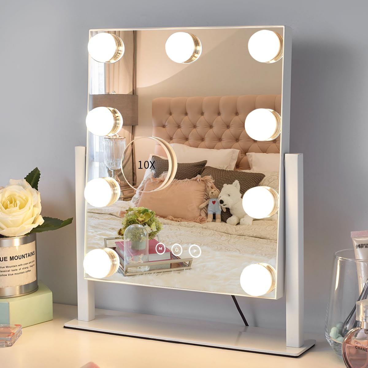 Vanity Mirror with Lights,Lighted Vanity Mirror with 9 Dimmable Bulbs for Dressing Room & Bedroom,3 Color Lighting,Modes Detachable 10x Magnification 360Ratation(White) Vanity Mirror with Lights,Lighted Vanity Mirror with 9 Dimmable Bulbs for Dressing Room & Bedroom,3 Color Lighting,Modes Detachable 10x Magnification 360Ratation(White)