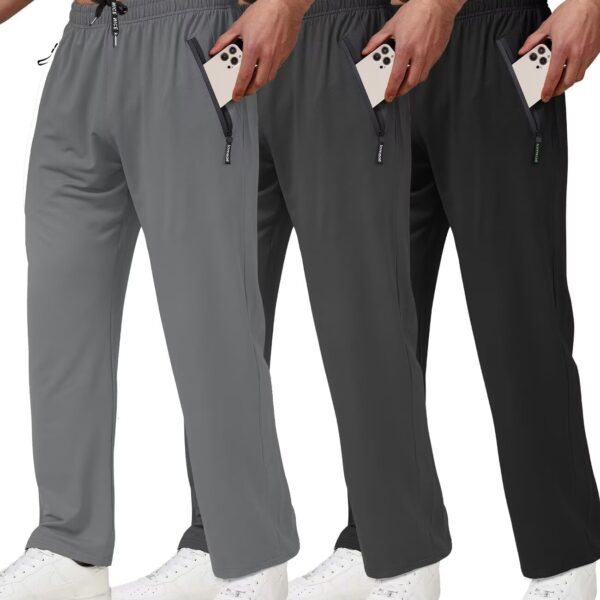 3 Pack Men's Athletic Pants with Zip Pockets, Lightweight Workout Sweat Pants Gifts for Men