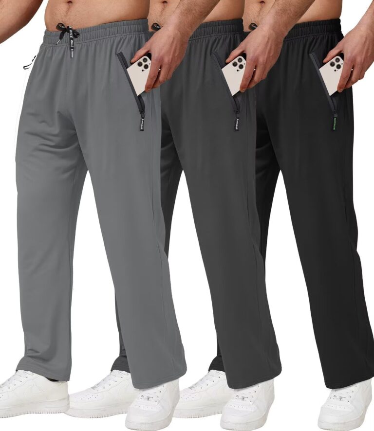 3 Pack Men's Athletic Pants with Zip Pockets, Lightweight Workout Sweat Pants Gifts for Men