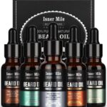 ISNER MILE 5 Pack Beard Oil Kit: Sandalwood Orange Cedarwood Sage Unscented for Beard Care & Conditioner, Christmas Stocking Stuffers for Adults Men, Birthday Gifts for Him Boyfriend Dad Husband