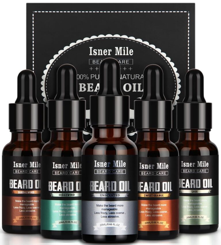 ISNER MILE 5 Pack Beard Oil Kit: Sandalwood Orange Cedarwood Sage Unscented for Beard Care & Conditioner, Christmas Stocking Stuffers for Adults Men, Birthday Gifts for Him Boyfriend Dad Husband