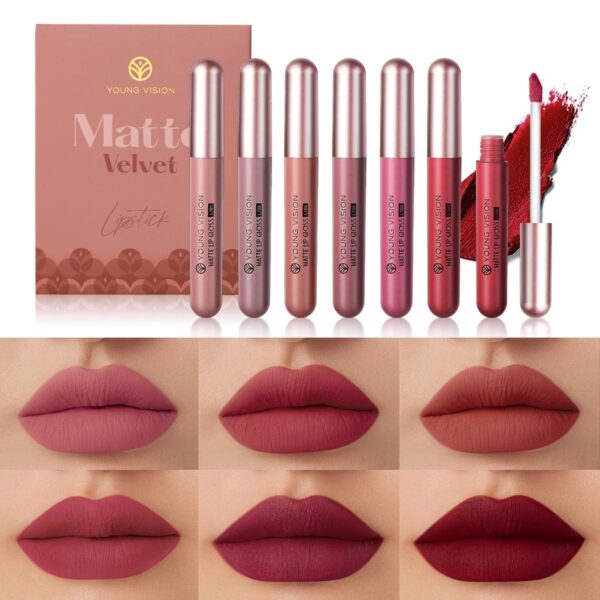 YOUNG VISION 6 Pc Matte Nude Liquid Lipstick Set - Long-Lasting & Pigmented Shades, Lip Gloss Bundle Gift Collection for Girls/Women