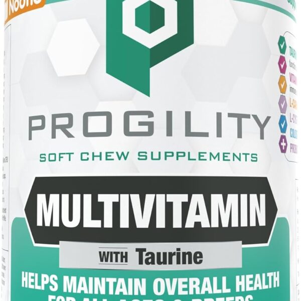 Progility Daily Multivitamin for Dogs  Helps Support Immune, Heart, Eye, Brain & Gut Health with Taurine, Soft Chews with Probiotics (90 Count)