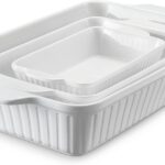 DOWAN Casserole Dishes for Oven, Baking Dishes Set, Ceramic Bakeware Sets of 3, Lasagna Pan Deep, Rectangular Baking Pan Set with Handles for Baking, Casserole, Kitchen, Wedding Gift, Soft White (15.6''/12.2''/8.9'')