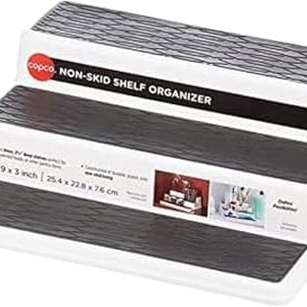 Copco 3-Tier Spice Rack Organizer for Cabinet or Pantry, 10-Inch Non-Skid Tiered Shelf, White/Gray Design Holds Spice Jars, Cans, and Bottles