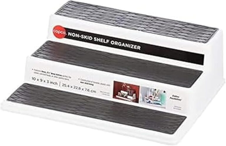 Copco 3-Tier Spice Rack Organizer for Cabinet or Pantry, 10-Inch Non-Skid Tiered Shelf, White/Gray Design Holds Spice Jars, Cans, and Bottles