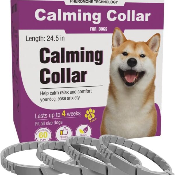 Calming Collar for Dogs 4 Pack - Natural Pheromone Relief for Anxiety Stress Separation - Waterproof 120 Day Lasting Adjustable