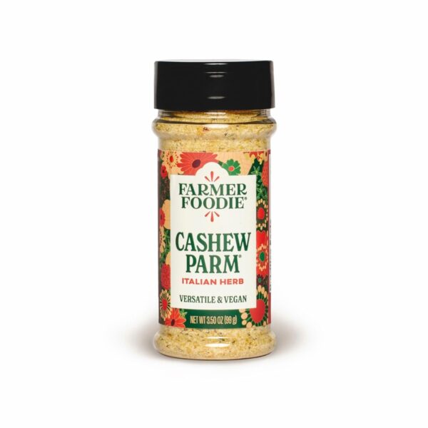 Farmer Foodie | Vegan Cashew Parmesan Cheese Alternative | Dairy-Free | Shredded | Gluten-Free | 3.5 oz Jar with Pour and Sprinkle Lid (1 pk, Italian Herb)