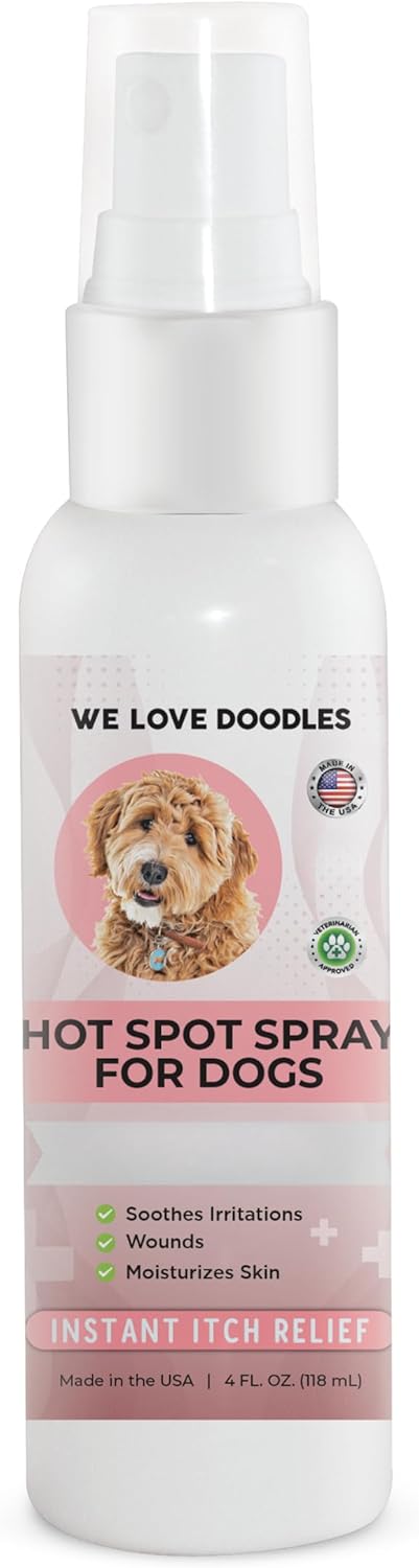 We Love Doodles Dog Hot Spot Spray, Itch Relief for Dogs Licking Paws, Made in USA, Anti-Itch Allergies, Dermatitis & Skin Irritation Treatment, Veterinarian Approved, 118mL