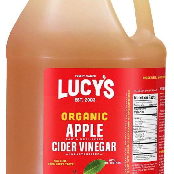 Lucy's Family Owned - GALLON SIZE, Organic, With the Mother, Apple Cider Vinegar, Unfiltered, Unpasteurized, NonGMO, and Raw