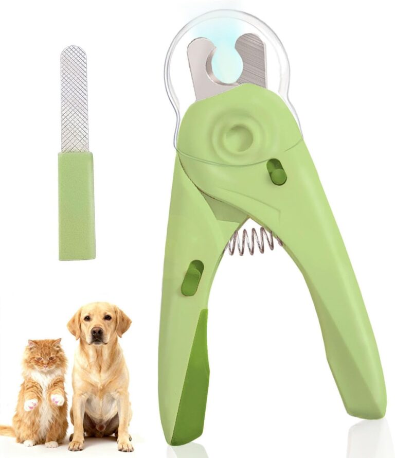 LED Dog Nail Clipper with Light, Illuminate Nails and Bloodline for Safe Trimming, with Nail File, Transparent Guard and Safety Lock, Suitable for Cats and Dogs-Green