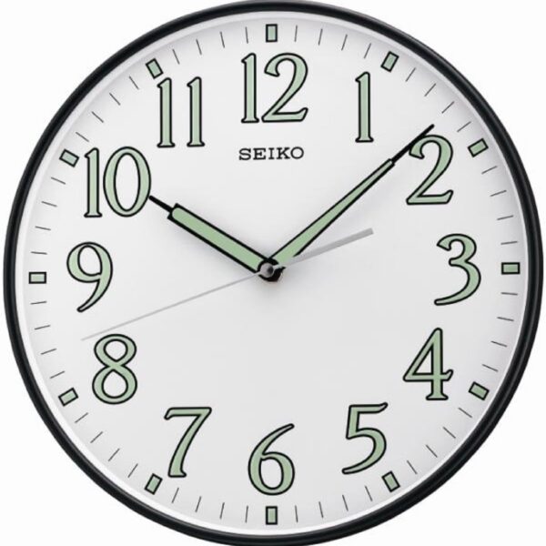 SEIKO 12 Inch Black Framed Luminous Numbered Wall Clock