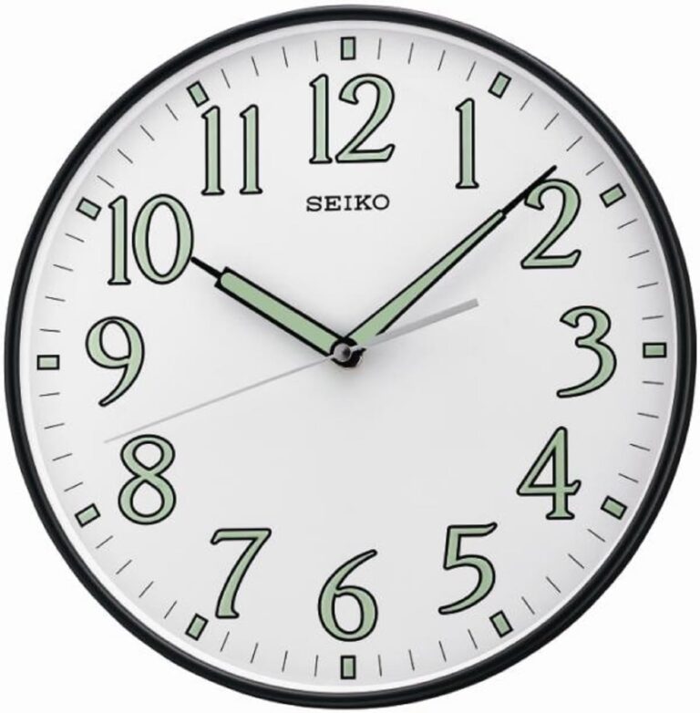SEIKO 12 Inch Black Framed Luminous Numbered Wall Clock