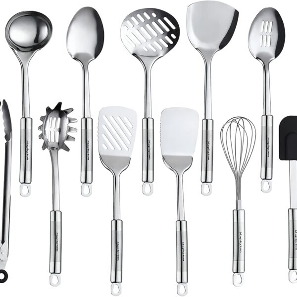 Cooking Utensil Set, 11 PCS Stainless Steel Kitchen Utensil Set, Nonstick Kitchen Gadgets Cookware Set with Spatula