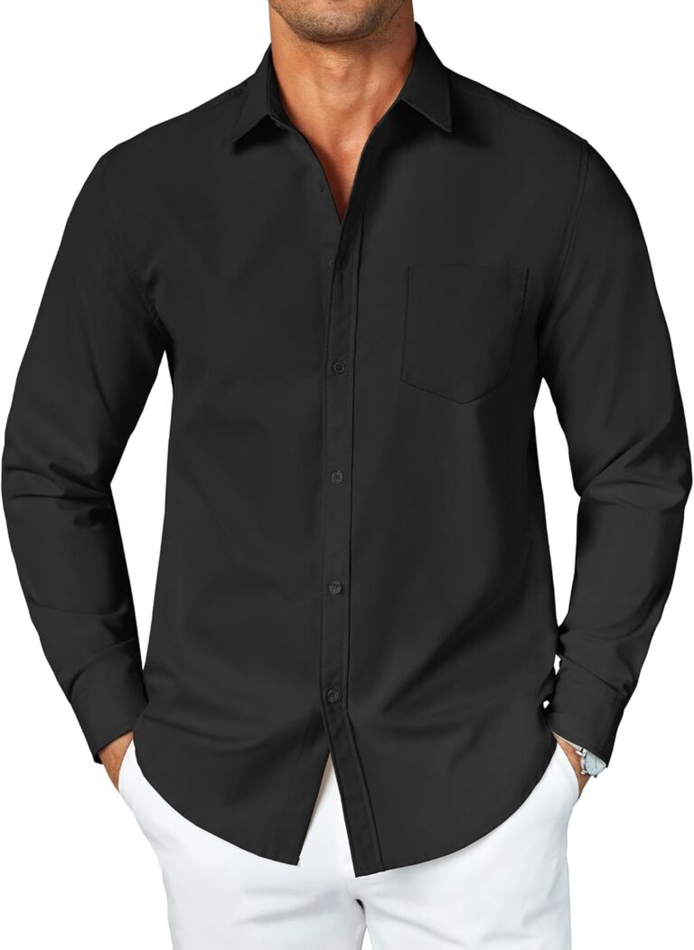 COOFANDY Men's Button Down Long Sleeve Shirt Casual Untucked Dress Shirt Regular Fit Wedding Shirts