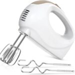 5-Speed Electric Hand Mixer with Whisk, Traditional Beaters, 120 Watts,Portable & Lightweight, Blending or Cooking White