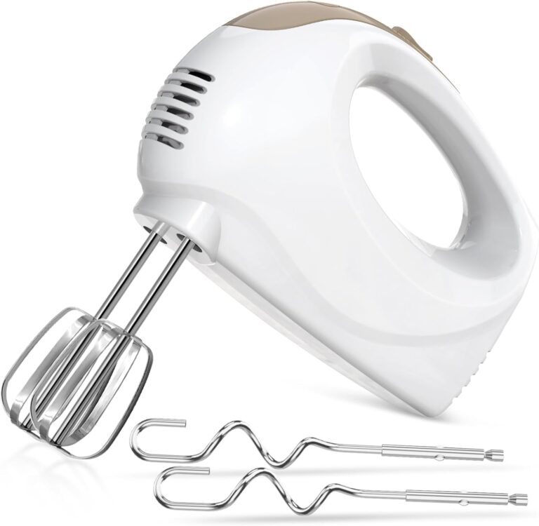 5-Speed Electric Hand Mixer with Whisk, Traditional Beaters, 120 Watts,Portable & Lightweight, Blending or Cooking White