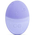 EZBASICS Facial Cleansing Brush Made with Ultra Hygienic Soft Silicone, Waterproof Sonic Vibrating Face Brush for Deep Cleansing, Gentle Massaging, Inductive Charging (Violet) 1 Pack+5 Speed Settings
