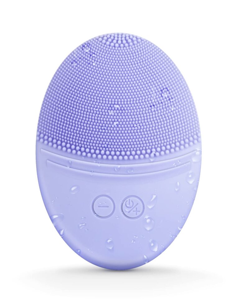 EZBASICS Facial Cleansing Brush Made with Ultra Hygienic Soft Silicone, Waterproof Sonic Vibrating Face Brush for Deep Cleansing, Gentle Massaging, Inductive Charging (Violet) 1 Pack+5 Speed Settings