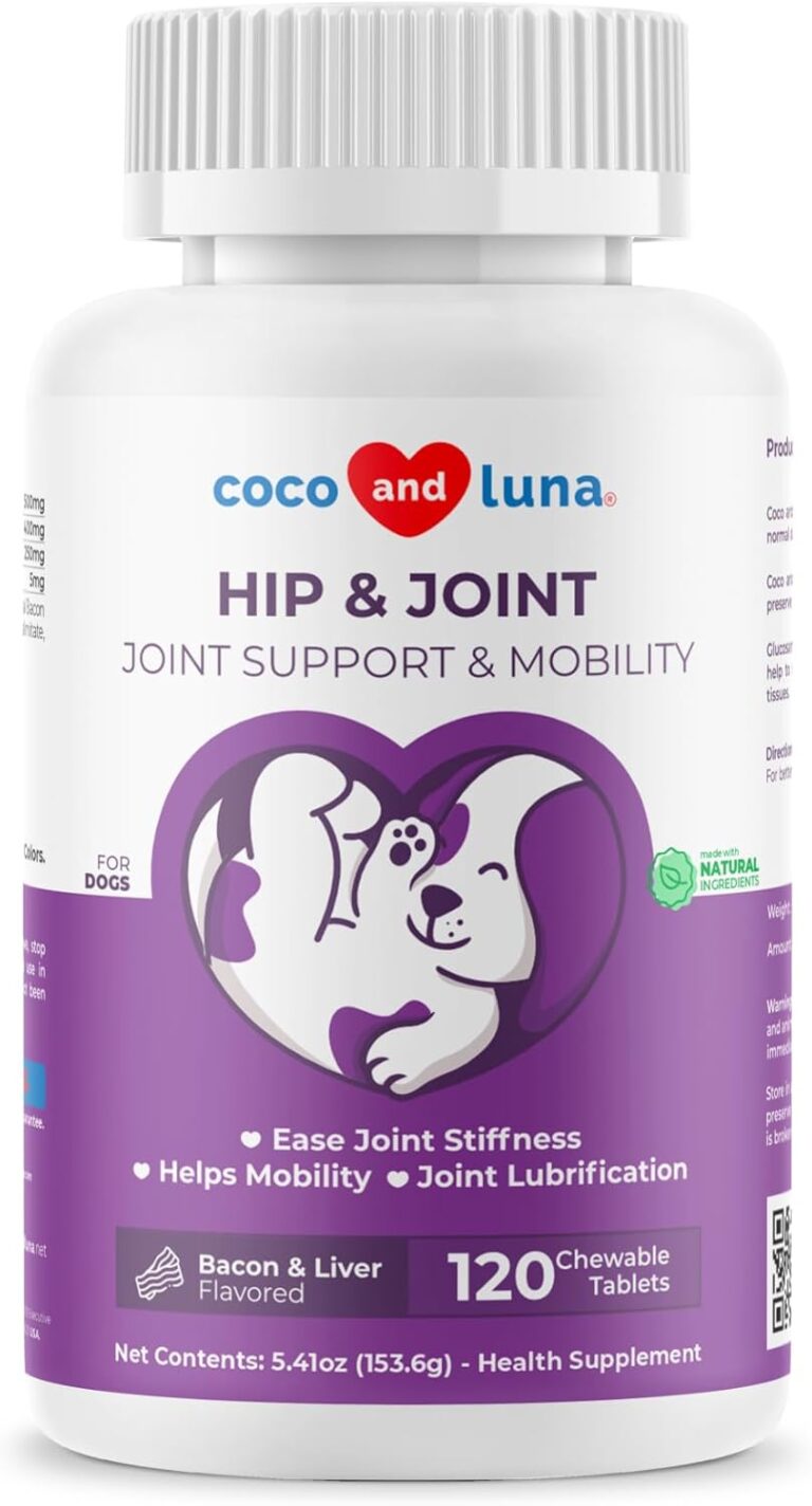 Hip and Joint Supplement for Dogs - Glucosamine for Dogs - Hip & Joint Support - Plus Chondroitin and MSM - Ease Inflammation, Antioxidant. (120 Chewable Tablets)