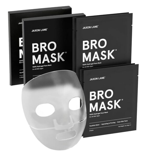 JAXON LANE BRO MASK Premium Korean Face Mask for Men (4 x 1 Pack) - Anti Aging Sheet Masks w/Hydrogel, Vitamin C, Hydrolyzed Collagen, & Hyaluronic Acid - Perfect Skin Care for Men
