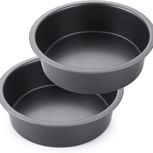 HONGBAKE Round Cake Pan Set for Baking, 8 Inch, Nonstick Deeper Circle Cake Pans with Wider Grips, 2 Pieces Layer Cake Tin, Cheesecake Mold, Huty Duty, Dishwasher Safe - Grey