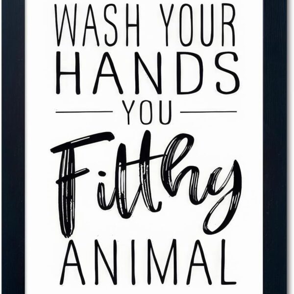 Bathroom Quotes Wall Decor, Black and White Bathroom Wall Art, Toilet Decor Signs Small Black Framed Canvas Art for Kid's Washroom