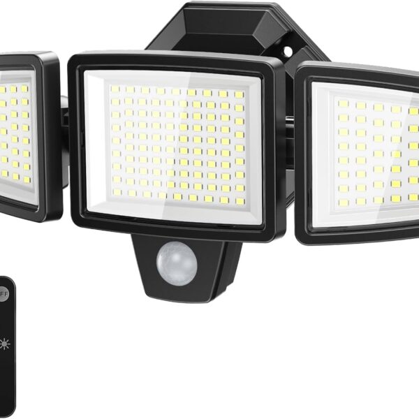 LED Security Lights Motion Sensor Outdoor Lights, 5000K Daylight, IP65 Waterproof, Dusk to Dawn, 3-Head Motion Detected Flood Light for Garage, Yard, Porch