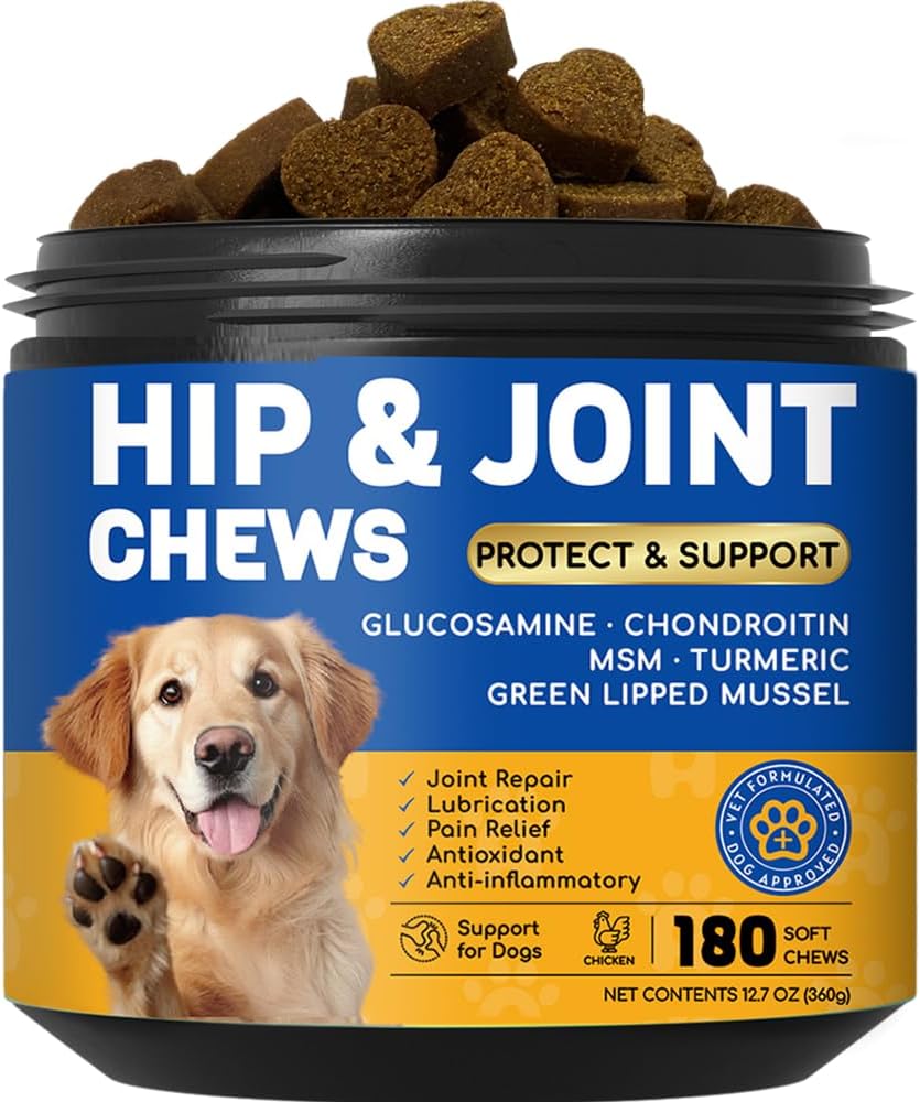 Dog Hip and Joint Supplement with Glucosamine & Chondroitin - Supports Mobility & Pain Relief for Senior & Large Dogs - 180 Soft Chews Dog Hip and Joint Supplement with Glucosamine & Chondroitin - Supports Mobility & Pain Relief for Senior & Large Dogs - 180 Soft Chews