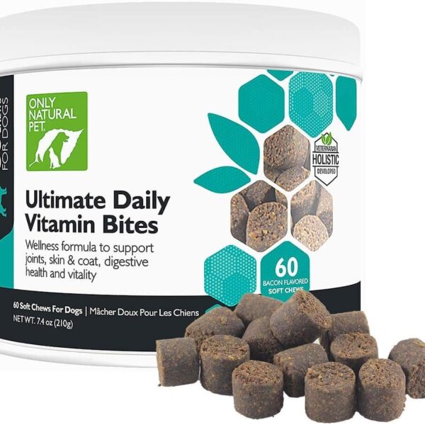 Only Natural Pet Ultimate Daily Vitamins - Complete Multivitamin Supplement for Dogs Balanced Health & Vitality - Senior Small & Large Canine Food Immune Digestive Support -60 Soft Chews (Pack of 1)