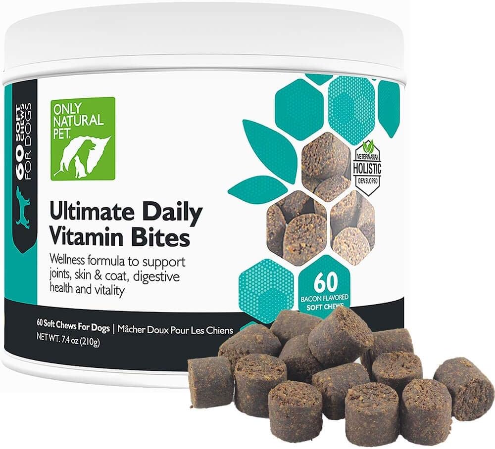 Only Natural Pet Ultimate Daily Vitamins - Complete Multivitamin Supplement for Dogs Balanced Health & Vitality - Senior Small & Large Canine Food Immune Digestive Support -60 Soft Chews (Pack of 1) Only Natural Pet Ultimate Daily Vitamins - Complete Multivitamin Supplement for Dogs Balanced Health & Vitality - Senior Small & Large Canine Food Immune Digestive Support -60 Soft Chews (Pack of 1)