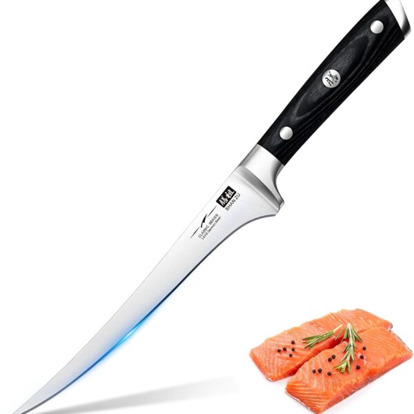 SHAN ZU Fillet Knife 7 Inch- Edge Deboning Fish and Meat Boning Knife, Professional Super Sharp Fish Knives Made of German Stainless Steel Boning Knives with Full Tang Handle