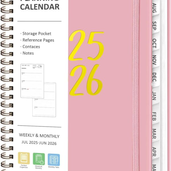Planner 2025-2026, Monthly and Weekly Calendar Academic Planner (July 2025 - June 2026), Hardcover Planning Agenda Book for Office School Supplies, A5 (6.3" x 8.5")