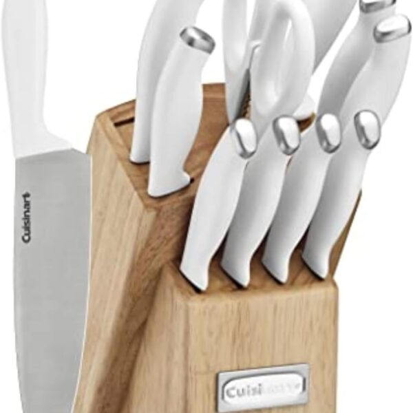 Cuisinart Block Knife Set, 12pc Cutlery Knife Set with Steel Blades for Precise Cutting, Lightweight, Stainless Steel, Durable & Dishwasher Safe, C77SSW-12P