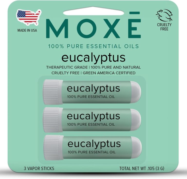 MOX Eucalyptus Essential Oil Nasal Inhaler, Sinus & Congestion Relief, Daily Relaxation, Stress Relief, Therapeutic No-Mess Aromatherapy, Pure and Natural, Made in USA (3 Pack) packaging may vary