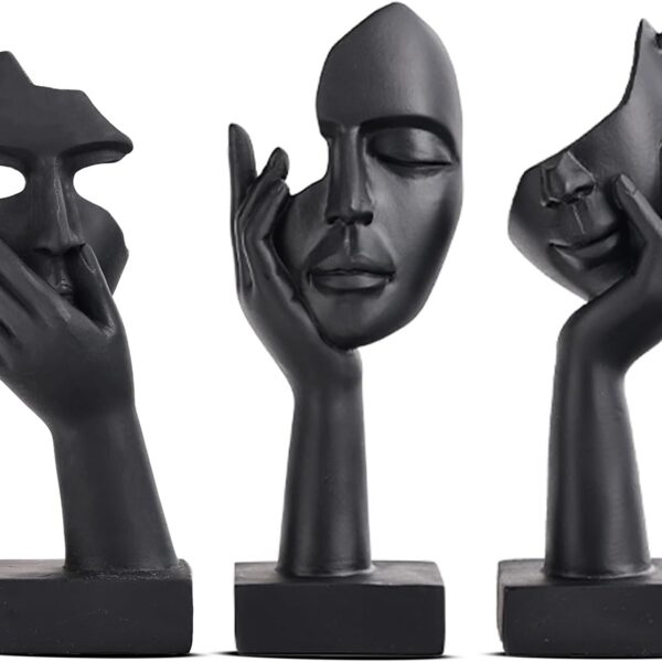 3 Pcs Thinker Small Statue Set - Black Art Abstract Home Accent Figurines for Decor Bedroom, Shelves, Living Room Coffee Table, Office Desktop (3 Pcs Black, 6")