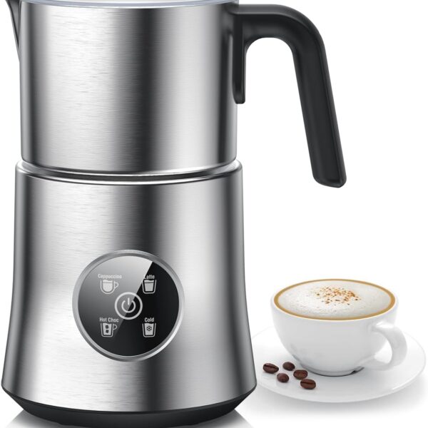 Milk Frother and Steamer, Large Capacity & Detachable Electric Milk Frother, Automatic Warm and Cold Foam Maker, Hot Chocolate Maker, Stainless Steel Jug, 30.44Oz./900ML