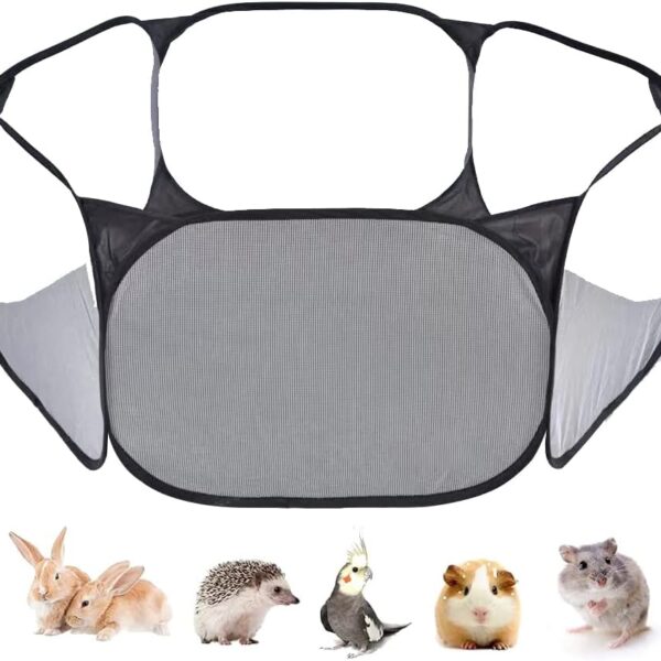 Small Animals Tent, Breathable Transparent Pet Playpen Pop Open Outdoor/Indoor Exercise Fence, Portable Yard Fence for Guinea Pig, Rabbit, Hamster, Chinchillas and Hedgehogs