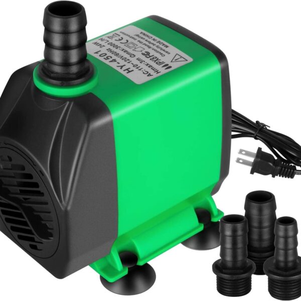 Simple Deluxe 60W 800GPH Submersible Pump (3000L/H), Ultra Quiet (10ft High Lift), 3 Nozzles with 5.2ft Power Cord for Fish Tank, Pond, Aquarium, Statuary, Hydroponics, Fountain