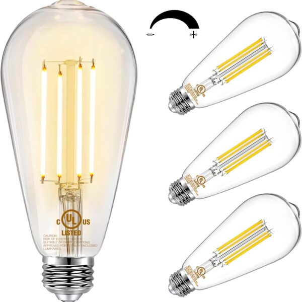 DAYBETTER 4 Pack Vintage LED Edison Bulbs, E26 Led Bulb 60W Equivalent, Dimmable Led Light Bulbs, High Brightness 800 LM Warm White 2700K, ST58 Antique LED Filament Bulbs, Clear Glass Style for Home