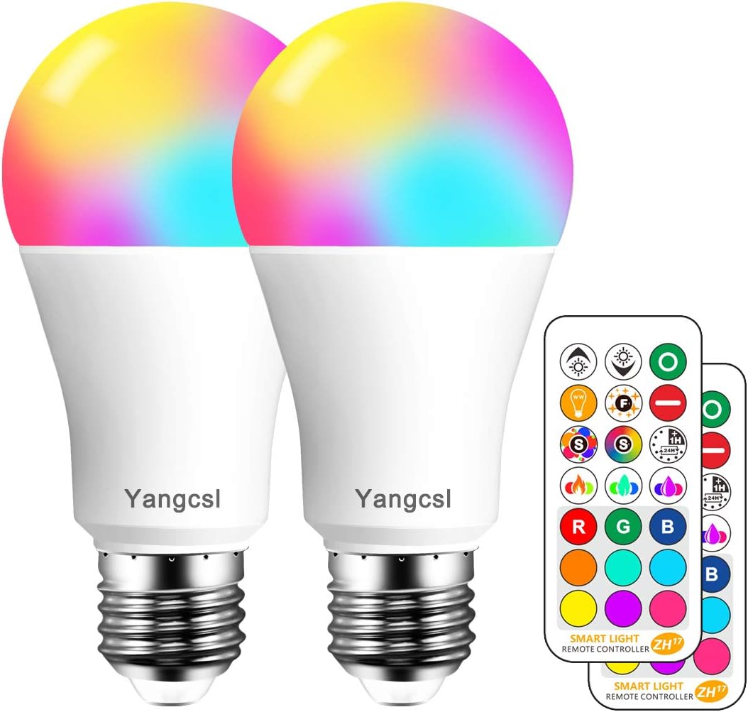 LED Light Bulb 85W Equivalent, RGB Color Changing Light Bulb, 6 Moods - Memory - Sync - Dimmable, A19 E26 Screw Base, Timing Remote Control Included (Pack of 2) LED Light Bulb 85W Equivalent, RGB Color Changing Light Bulb, 6 Moods - Memory - Sync - Dimmable, A19 E26 Screw Base, Timing Remote Control Included (Pack of 2)