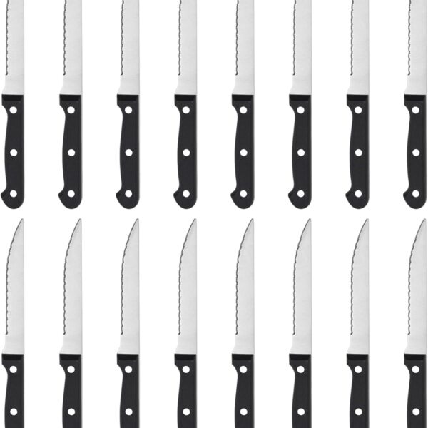 BEWOS Steak Knives Set of 16 - Triple Rivet Steak Knife, Serrated Steak Knives, Stainless Steel Serrated Blades (4.5), Sharp Knifes, Dinner Knives, Dishwasher Safe, Knives Set for Home, Restaurant