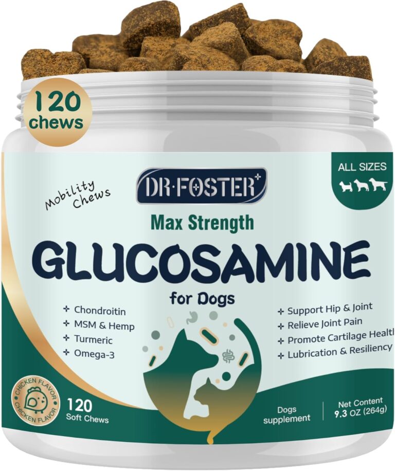 Glucosamine for Dogs, Hip and Joint Supplement for Dogs with Chondroitin, MSM, Turmeric, Omega-3 & Calcium, Dog Glucosamine Supports Pain Relief, Mobility & Comfort, Chicken Flavor, 120 Soft Chews