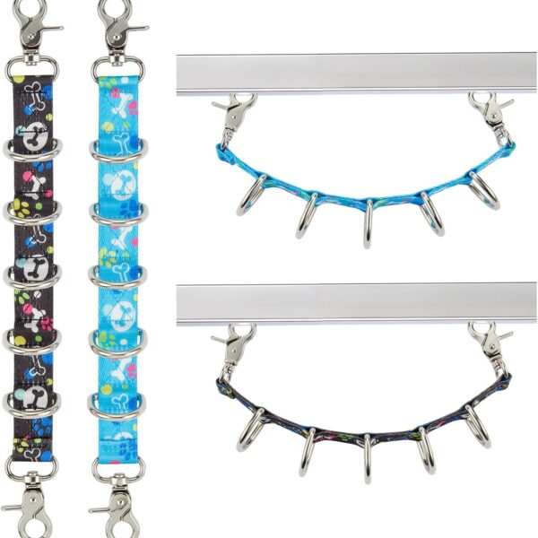 Dog Grooming Loop 2 Pack Dogs Grooming Table Arm Extension Straps Cute Unique Paw Pattern Double Snaps & 5 D-Ring Design Extender Strap Restraint Loops for Pet Groomers Dogs Salon (Sky Blue & Black)