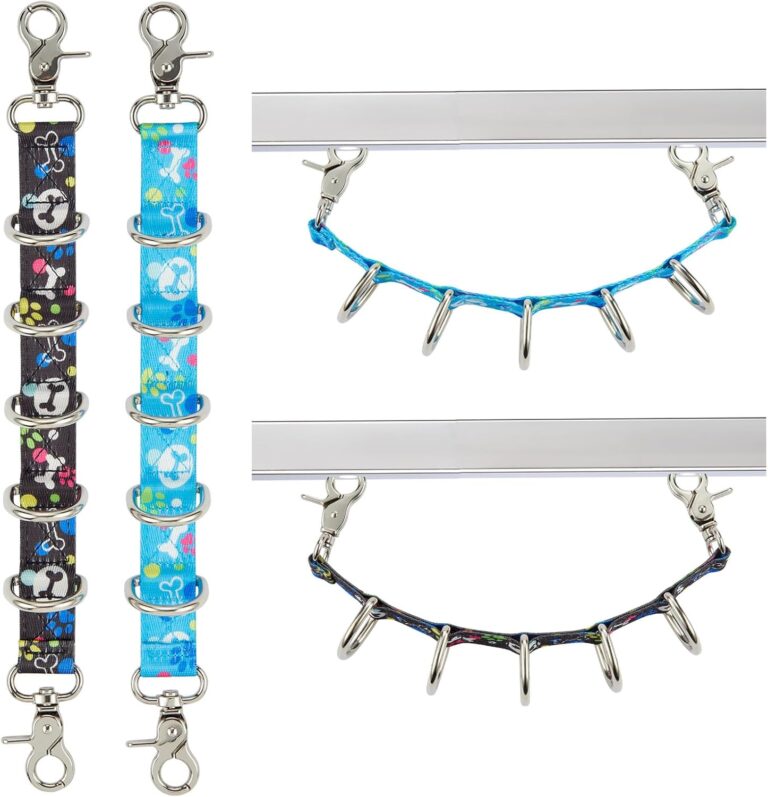 Dog Grooming Loop 2 Pack Dogs Grooming Table Arm Extension Straps Cute Unique Paw Pattern Double Snaps & 5 D-Ring Design Extender Strap Restraint Loops for Pet Groomers Dogs Salon (Sky Blue & Black)