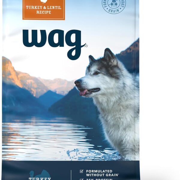 Amazon Brand - Wag Dry Dog Food Grain-Free Turkey & Lentil Recipe, High Protein (24 lb bag)